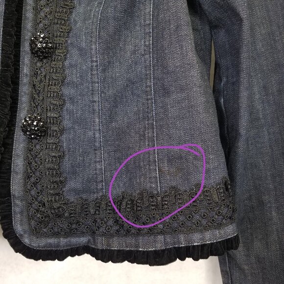 I.N.C. Jean Jacket Women's L Lace Velvet Beaded Button Hook Closure Denim VTG - Picture 15 of 16